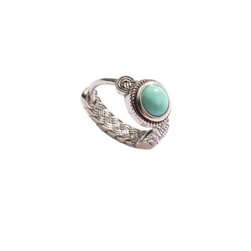 「Sky Seed」Woven Pattern Silver Earrings Inlaid with Turquoise