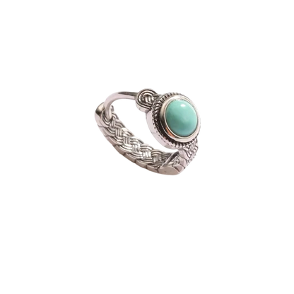 「Sky Seed」Woven Pattern Silver Earrings Inlaid with Turquoise