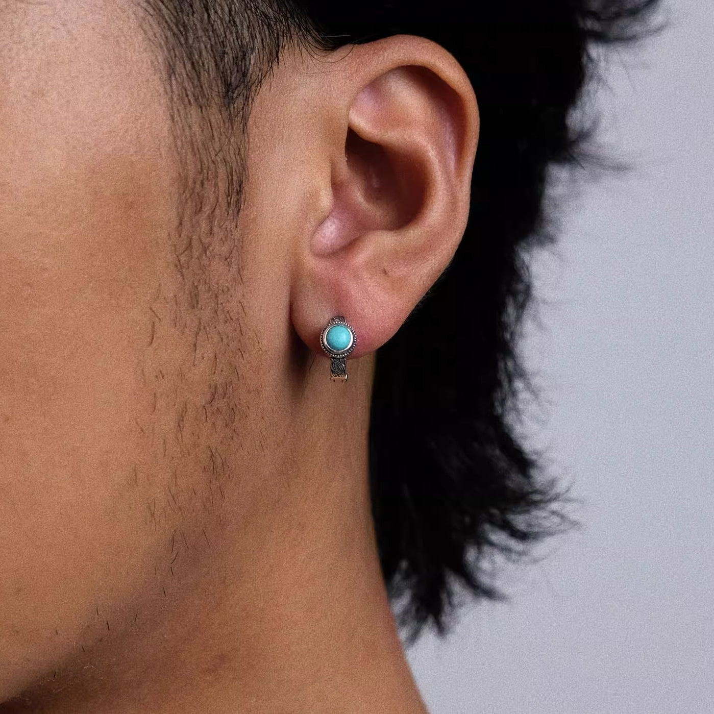 「Sky Seed」Woven Pattern Silver Earrings Inlaid with Turquoise