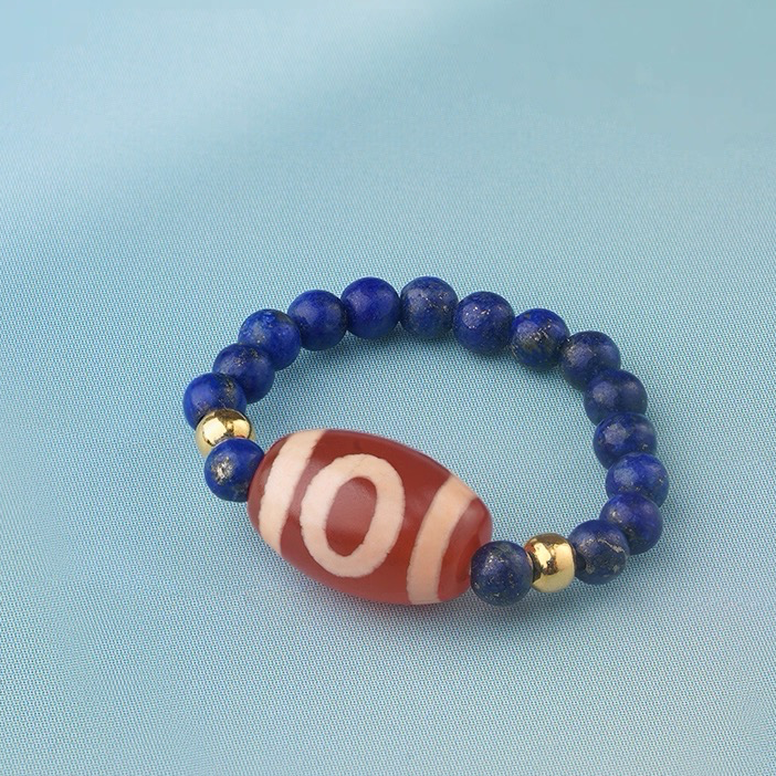 One-eyed dzi lapis lazuli single-ring ring
