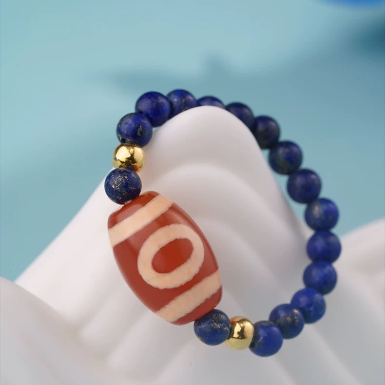 One-eyed dzi lapis lazuli single-ring ring