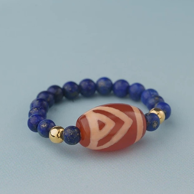 One-eyed dzi lapis lazuli single-ring ring