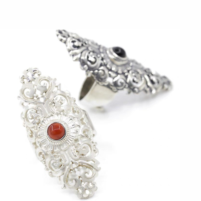 Mongolian curly grass pattern sterling silver ring