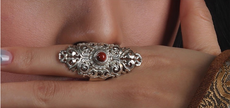 Mongolian curly grass pattern sterling silver ring