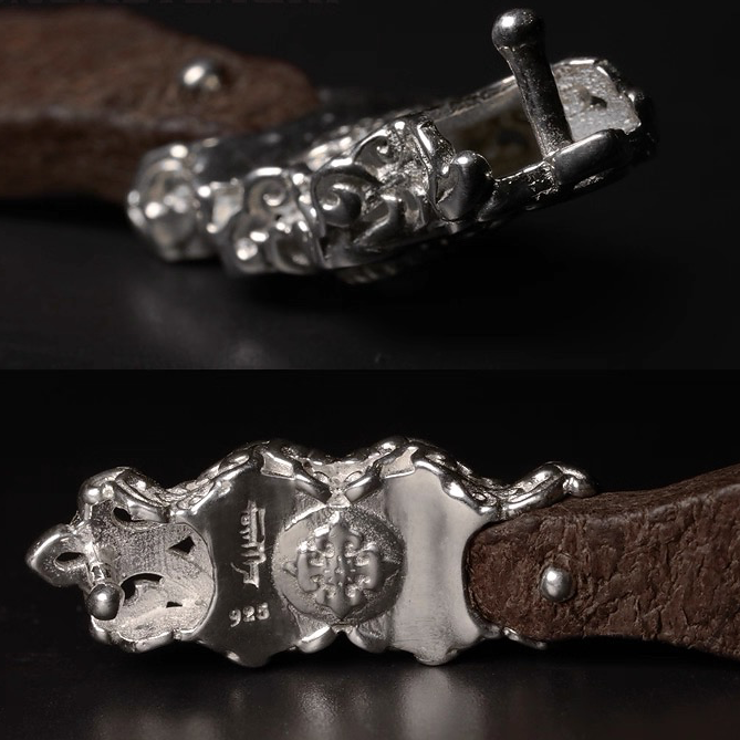 Leather & Gemstone Bracelet with Mongolian Silver Clasp