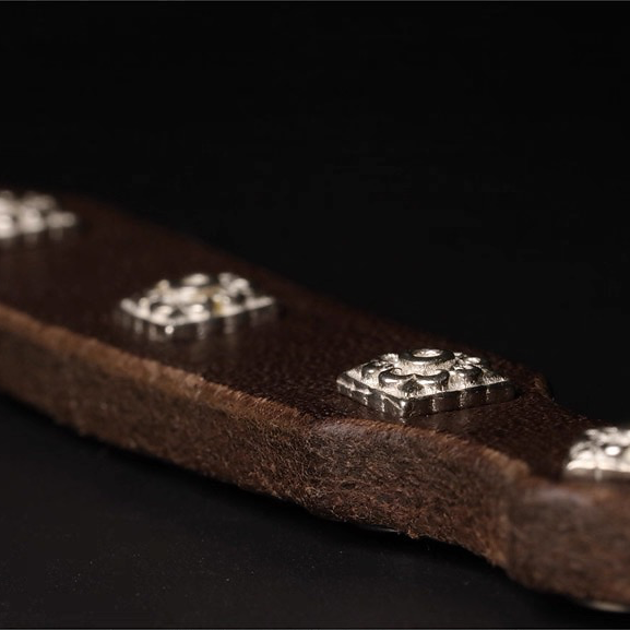 Leather & Gemstone Bracelet with Mongolian Silver Clasp