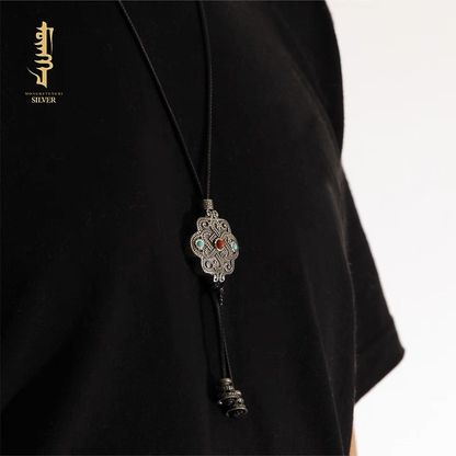 Mongolian disc intestine pattern sterling silver necklace