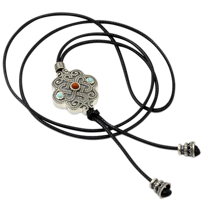 Mongolian disc intestine pattern sterling silver necklace