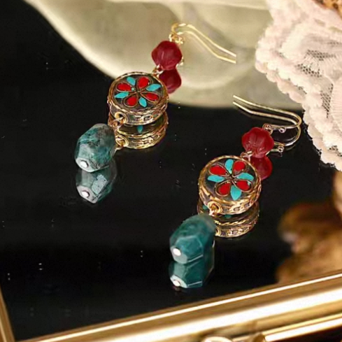 「Ama Charm」 Tibetan Lucky Bead Coloured Glaze Earrings