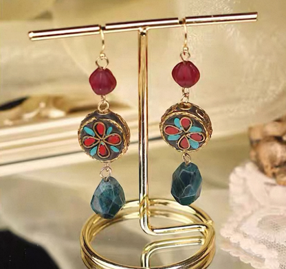 「Ama Charm」 Tibetan Lucky Bead Coloured Glaze Earrings