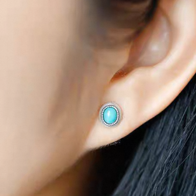 「Sky Seed」Classical Pattern Sterling Silver Inlaid Turquoise Earrings