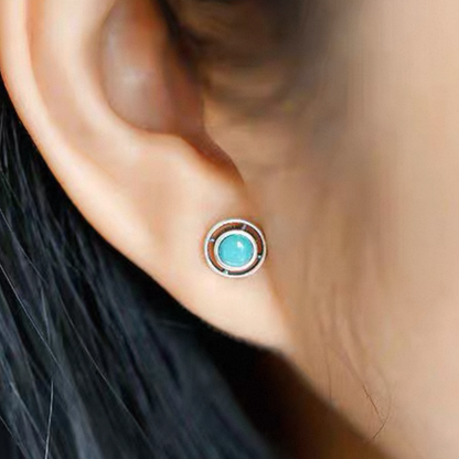 「Sky Seed」Hollow Geometry Sterling Silver Inlaid Turquoise Earrings