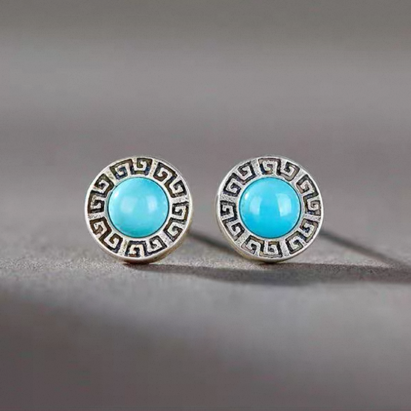 「Sky Seed」Chevron Pattern Sterling Silver Inlaid Turquoise Earrings