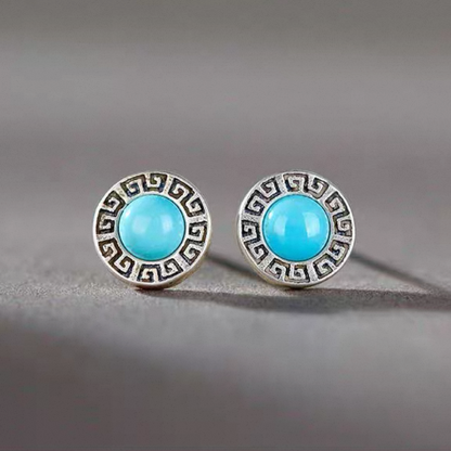 「Sky Seed」Chevron Pattern Sterling Silver Inlaid Turquoise Earrings