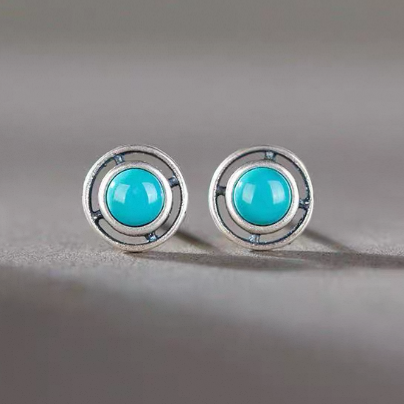 「Sky Seed」Hollow Geometry Sterling Silver Inlaid Turquoise Earrings