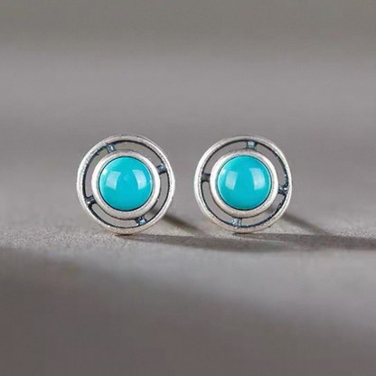 「Sky Seed」Hollow Geometry Sterling Silver Inlaid Turquoise Earrings