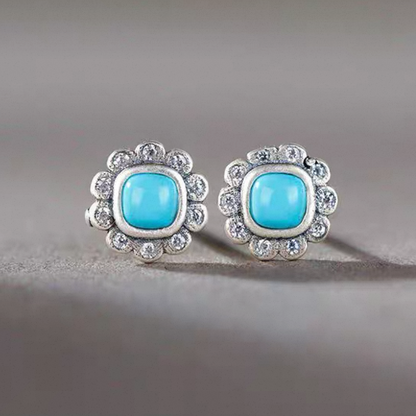 「Sky Seed」Daisy Shape Sterling Silver Inlaid Turquoise Earrings
