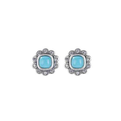 「Sky Seed」Daisy Shape Sterling Silver Inlaid Turquoise Earrings