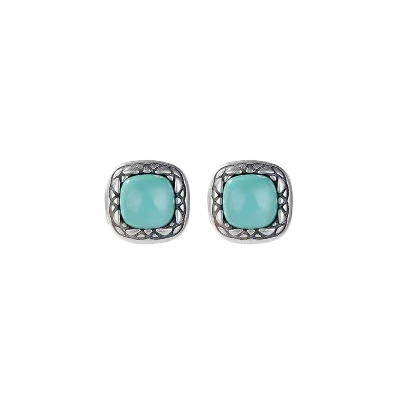 「Sky Seed」Snake Pattern square Sterling Silver Inlaid Turquoise Earrings