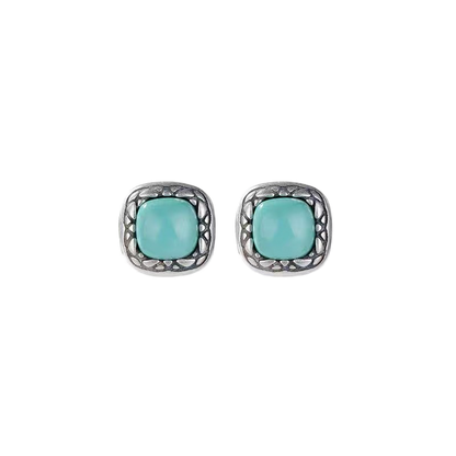 「Sky Seed」Snake Pattern square Sterling Silver Inlaid Turquoise Earrings