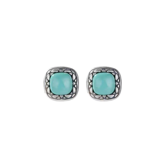 「Sky Seed」Snake Pattern square Sterling Silver Inlaid Turquoise Earrings