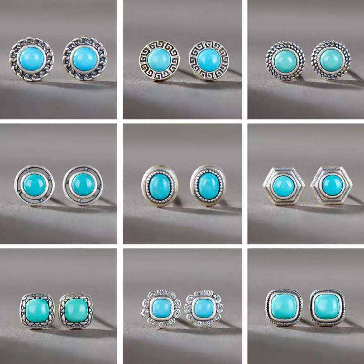 「Sky Seed」Snake Pattern square Sterling Silver Inlaid Turquoise Earrings