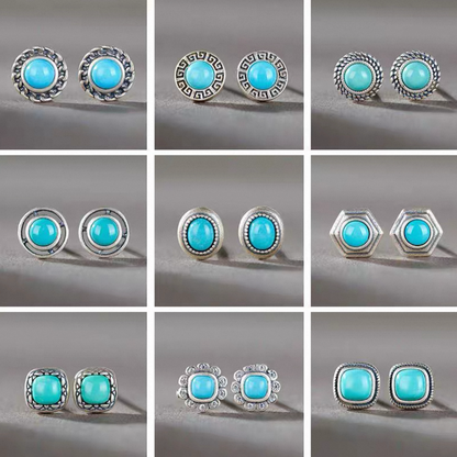 「Sky Seed」Snake Pattern square Sterling Silver Inlaid Turquoise Earrings