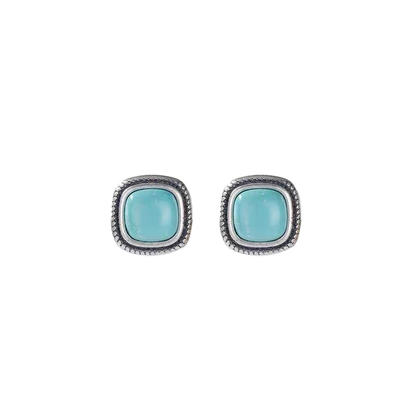 「Sky Seed」Square Sterling Silver Inlaid Turquoise Earrings