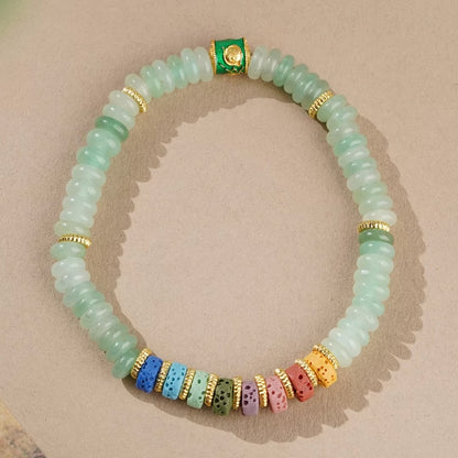 Jade Single-strand Bracelet with Colorful Volcanic Stones