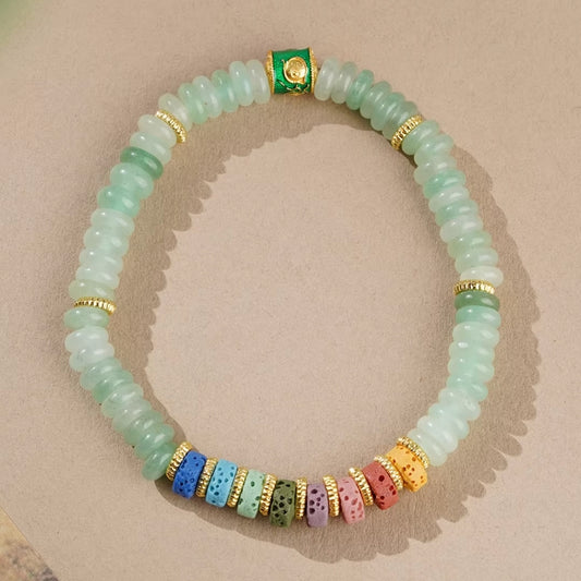 Jade Single-strand Bracelet with Colorful Volcanic Stones