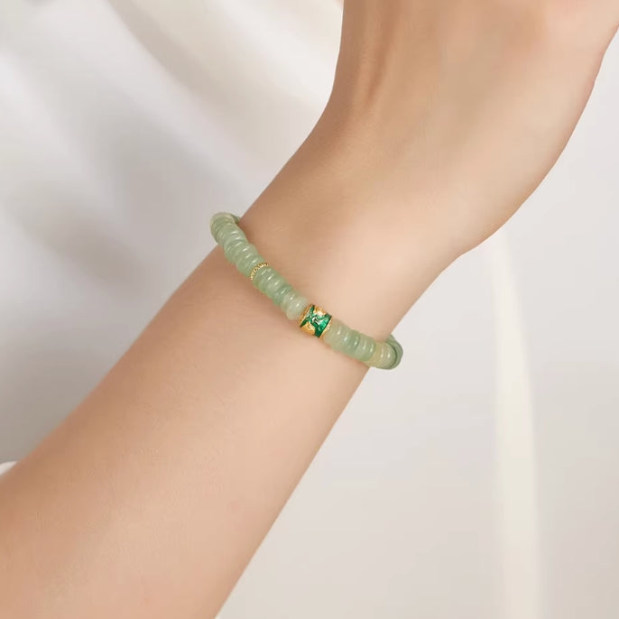 Jade Single-strand Bracelet with Colorful Volcanic Stones