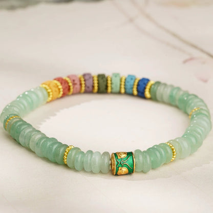 Jade Single-strand Bracelet with Colorful Volcanic Stones