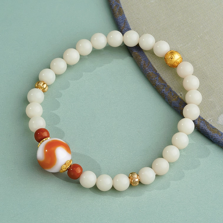 White Jade Dzi Bead Bracelet
