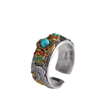 Mongolian beads set with sterling silver rings