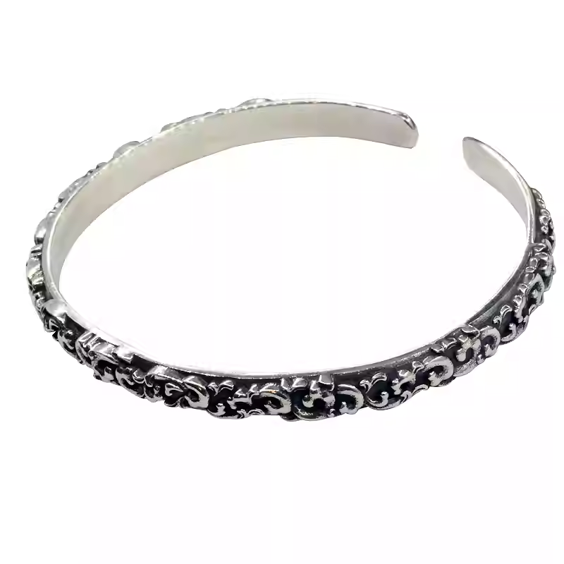 Mongolian Vine-Pattern Silver Cuff
