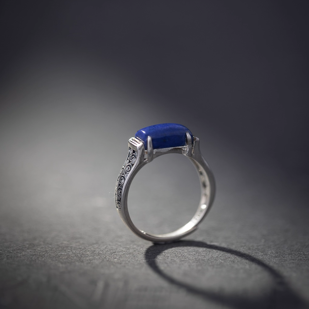 Mongolian auspicious cloud pattern lapis lazuli ring