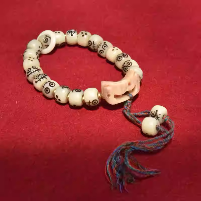 Carved Yak Bone Bead Bracelet