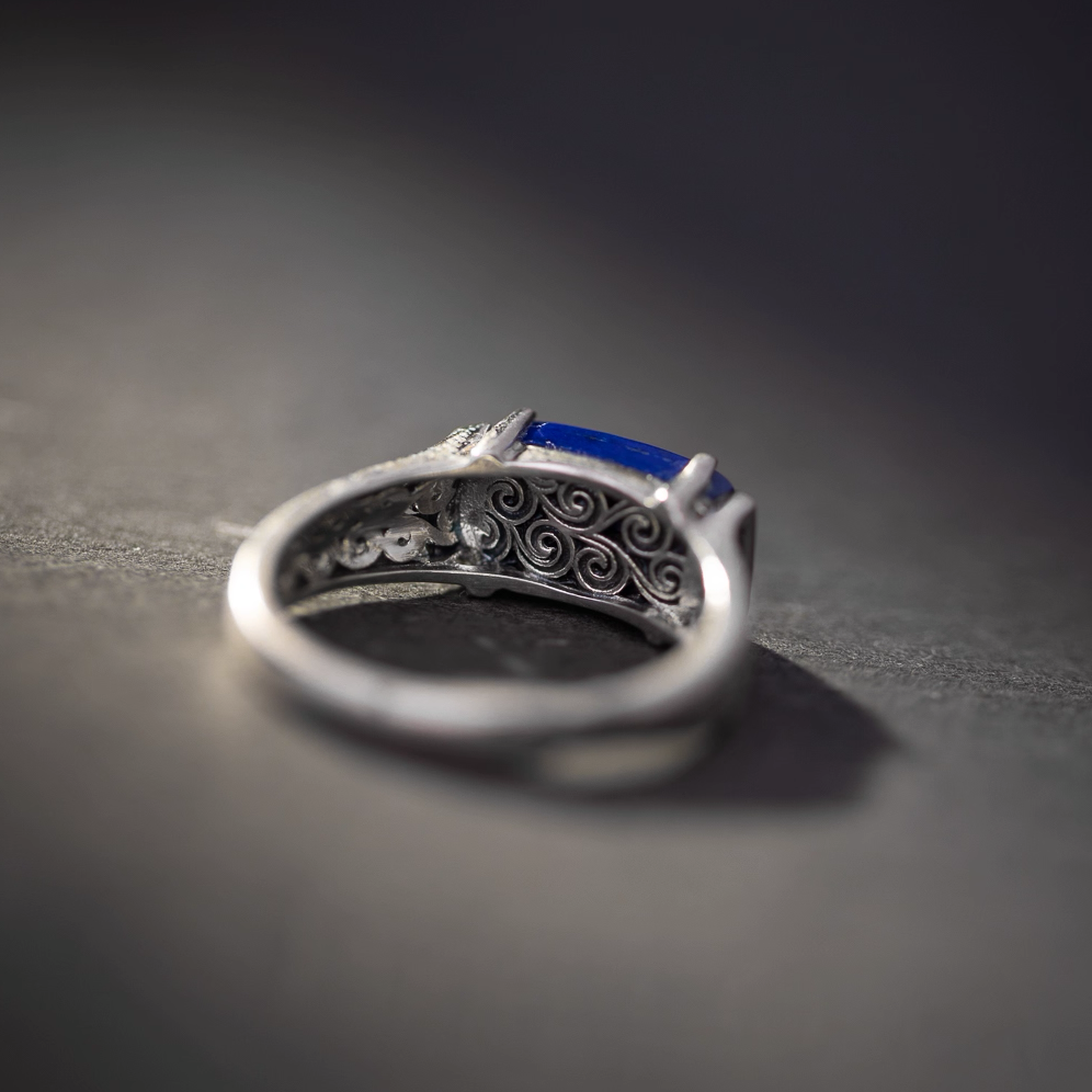Mongolian auspicious cloud pattern lapis lazuli ring