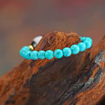 Black and white Dzi turquoise single-ring ring