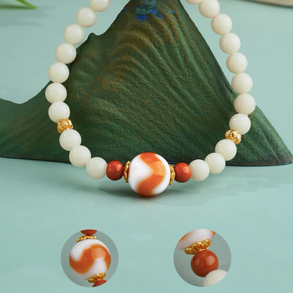 White Jade Dzi Bead Bracelet