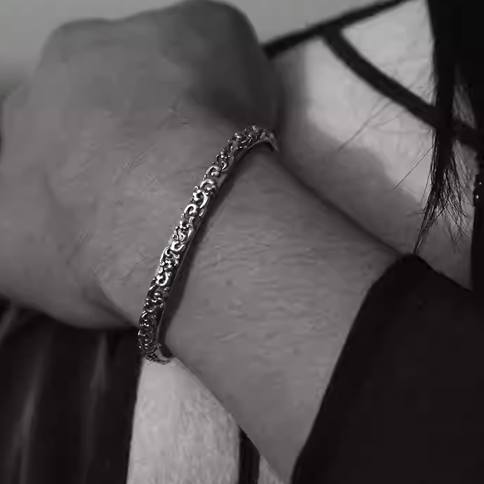 Mongolian Vine-Pattern Silver Cuff