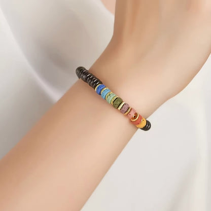 Obsidian Single-strand Bracelet with Colorful Volcanic Stones