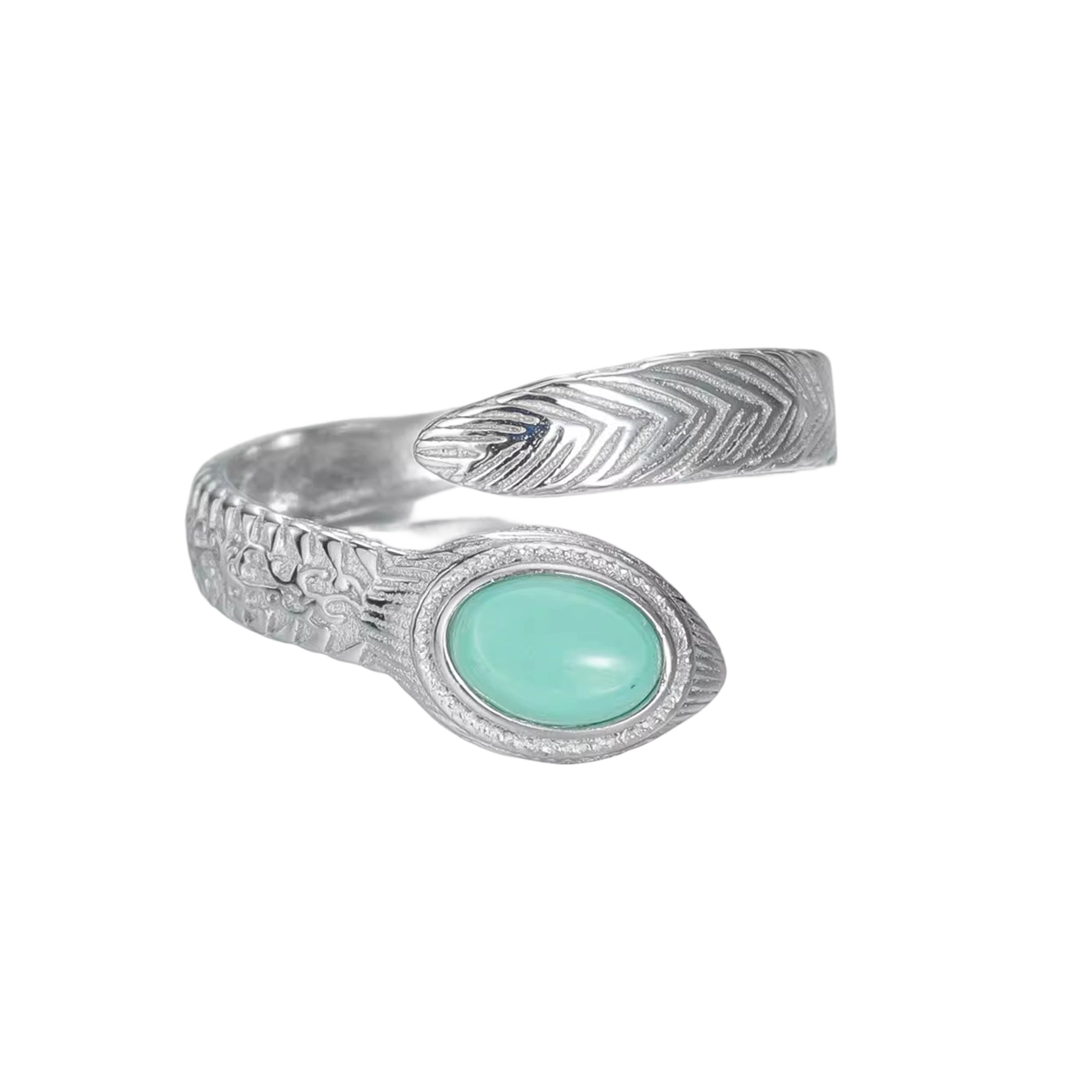 「Sky Seed」Feather silver ring inlaid with turquoise