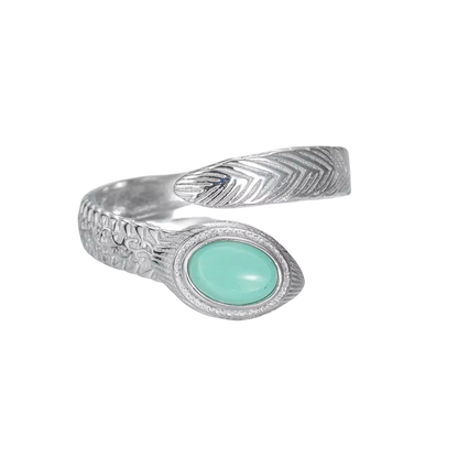 「Sky Seed」Feather silver ring inlaid with turquoise