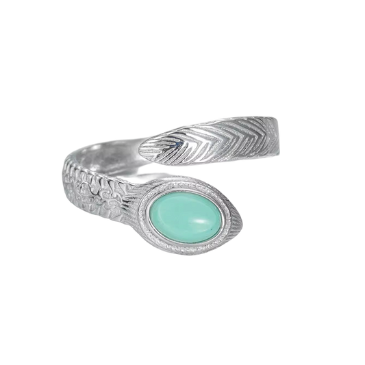 「Sky Seed」Feather silver ring inlaid with turquoise