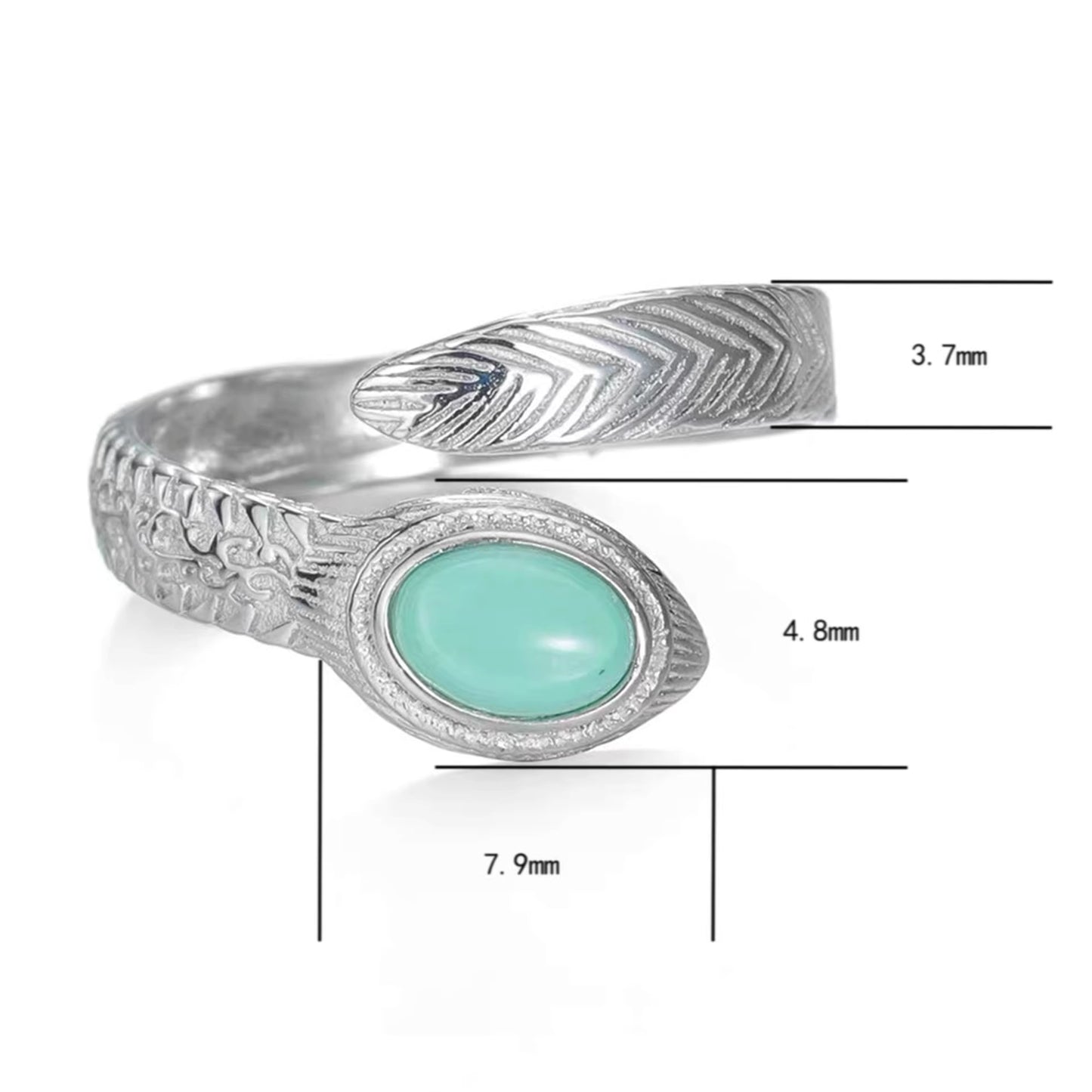 「Sky Seed」Feather silver ring inlaid with turquoise