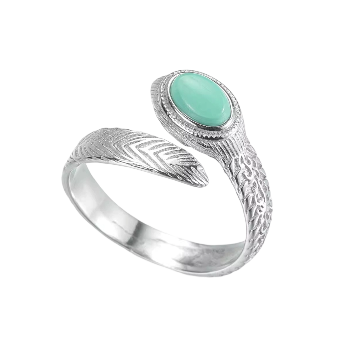 「Sky Seed」Feather silver ring inlaid with turquoise