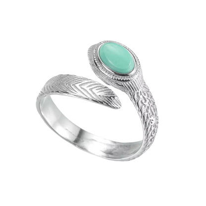 「Sky Seed」Feather silver ring inlaid with turquoise