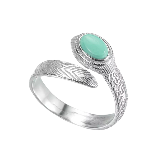 「Sky Seed」Feather silver ring inlaid with turquoise