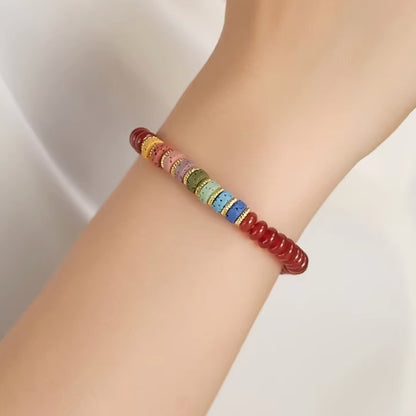 Red Agate Single-strand Bracelet with Colorful Volcanic Stones